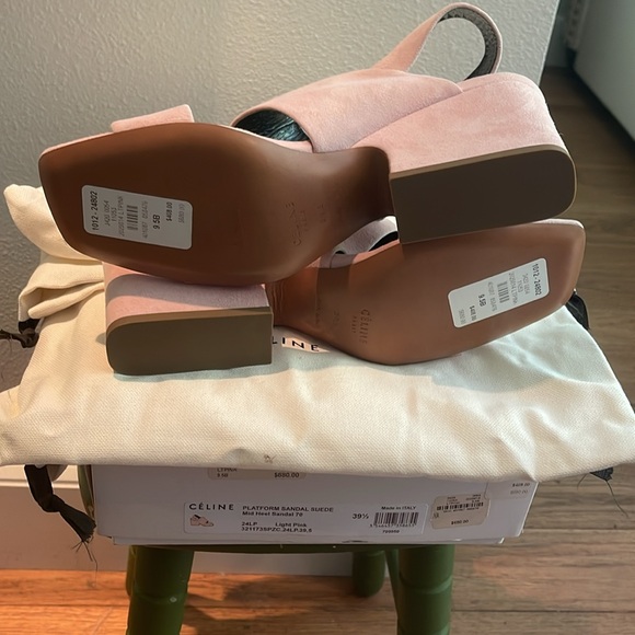 Celine platform sandal suede mid heel sandal light pink brand new size 39 1/2 - Picture 6 of 8
